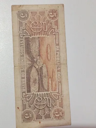 Cédula Antiga 5 Cruzeiros 1a Estampa Serie 079 - Sobrecarga Estampa 3 - Autografa