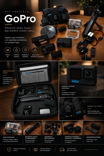 GoPro HERO 13 Black + 3 Baterias + 138GB + Kit Completo de Acessórios