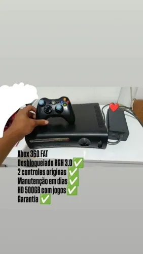 Xbox 360 FAT desbloqueiado em RGH 3.0 com 500GB 2 controles