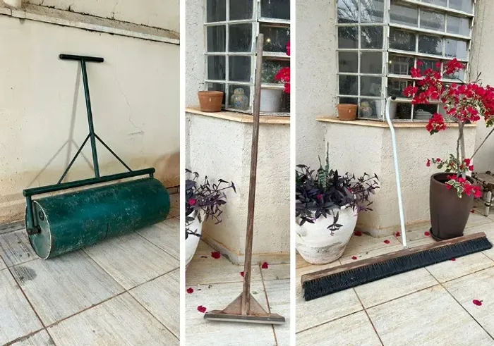 Kit para Quadra de Tênis de Saibro - Rolo Compactador + Rastelo + Vassourão