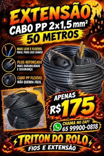 Extensão Cabo PP 2 x 1.5 mm Flexível 50 Metros