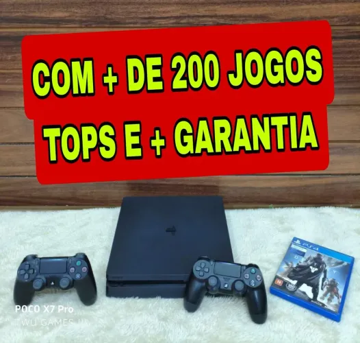 PS4 slim + 200 jogos tops + garantia