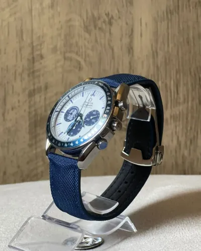  Speedmaster - Prata, branco azul - Pulseira de tecido - À PROVA D'ÁGUA