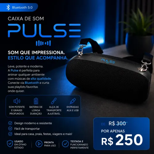 Caixa de Som Bluetooth Pulse Original - Som Potente | Alça de Transporte