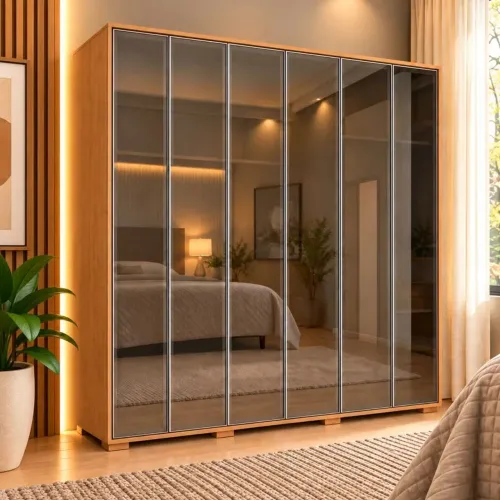 Guarda-Roupa 6 Portas 100% MDF 6 Gavetas Robel Concept 2.4 c/ Pés Freijó/Reflecta