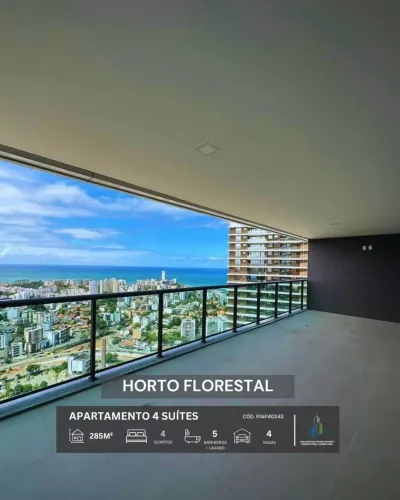 APARTAMENTO NASCENTE ANDAR ALTO 285m² 4 SUÍTES 3 VARANDAS INFRA VENDE HORTO FLORESTAL