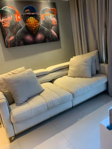 Sofá em linho off white 2,40m - retrátil e reclinável