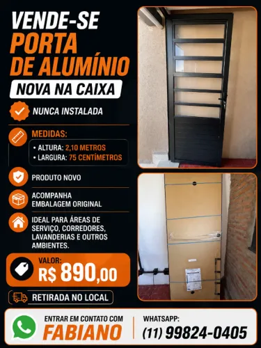 PORTA DE ALUMÍNIO 2,10X0,75 NOVA NA CAIXA