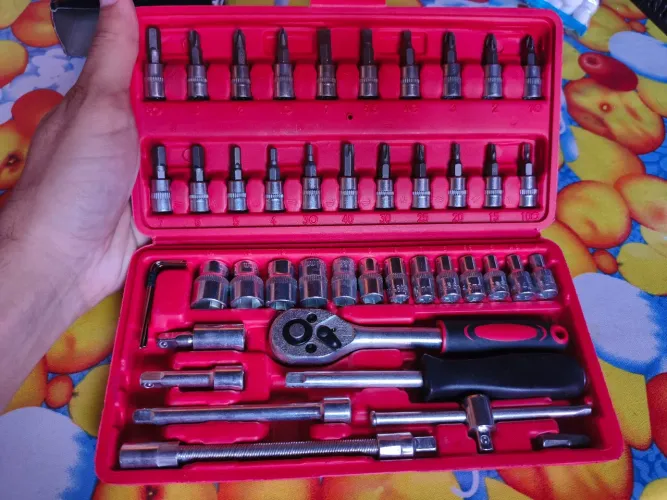 Kit Ferramentas 46 Peças <br><br>Indicado<br><br>Soquetes Chave Catraca Reversível Com