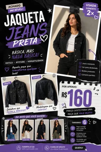 Jaqueta jeans feminina preta
