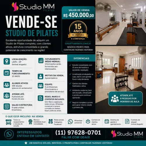 Vendo Studio de Pilates na Lapa