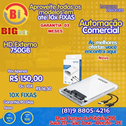 HD Externo Portátil USB 3.0 Compatível com Videogame (750 GB) - Em ate 10x Fixas 
