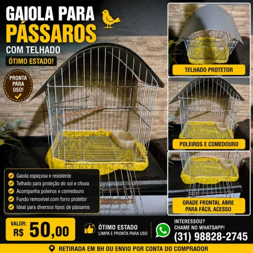 Gaiola para Pássaros com Telhado Protetor