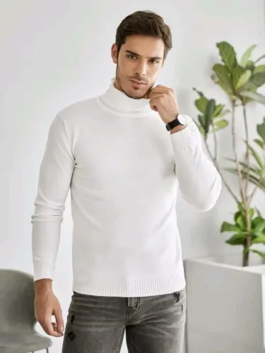 Suéter Masculino de Gola Alta Branco Manfinity