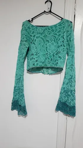 Cropped rendado verde água m três Marias lindo