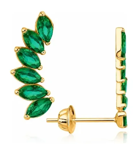 Brinco Ear Cuff Em Ouro 18k Com Zircônias Verdes Navete