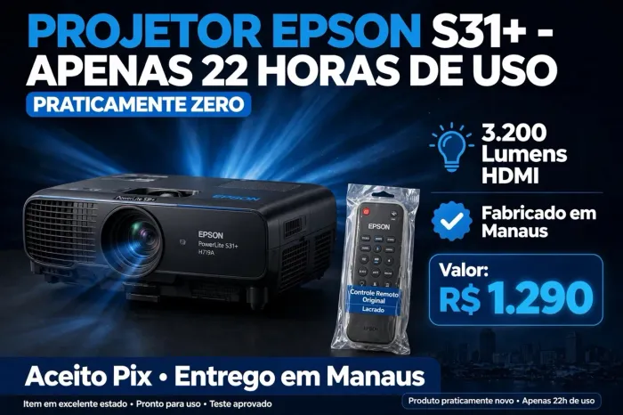 PROJETORz EPSON S31+ H719A - APENAS 22 HORAS DE USO - PRATICAMENTE ZERO