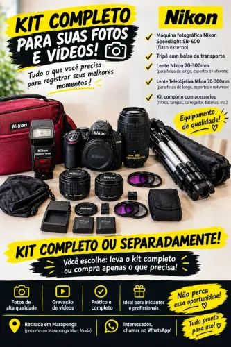 ? Kit Nikon completo para fotos e vídeos ? vendo junto ou separado!