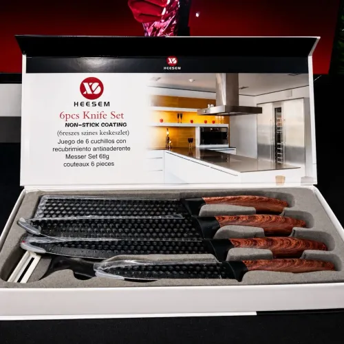 Kit de Facas 6 Peças - Inox com Cabo de Madeira | Cozinha e Churrasco