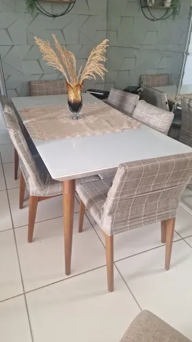 mesa madeira e vidro laka 6 cadeiras