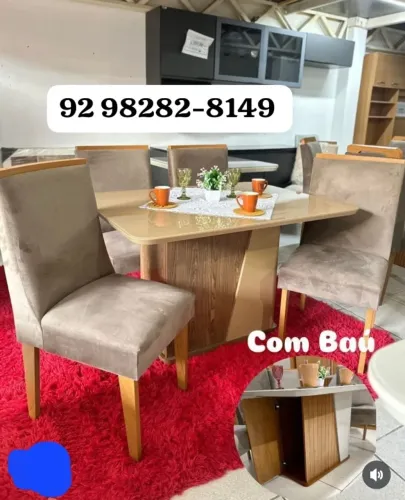 MESA DE JANTAR COM 4 LUGARES 120X90 COM BASE BAU