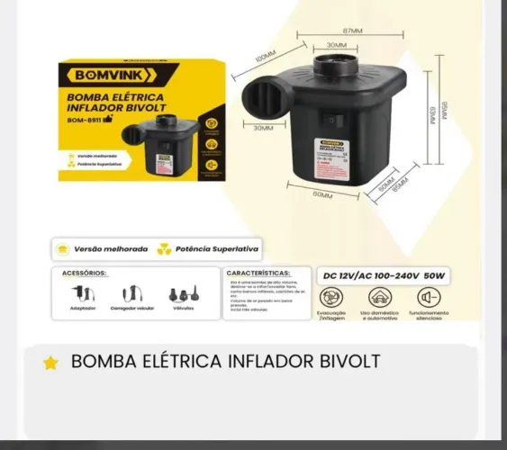Bomba elétrica inflador bivolt bom8911<br>70R$