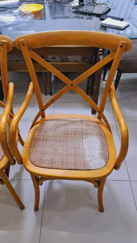 2 Cadeiras de madeira vergada com braços e encosto em X - Estilo Thonart