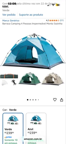 Barraca camping automática 4 pessoas