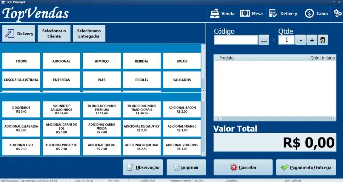 Sistema para delivery, pdv, mesas, restaurante, açai e demais do ramos de varejo e atacado
