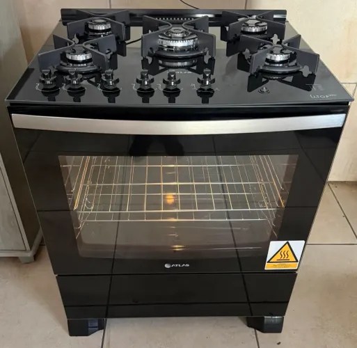 Fogão 5 bocas atlas glass utop tripla chama novo sem uso