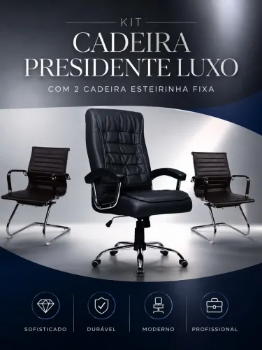 KIT CADEIRA PRESIDENTE COM CADEIRAS FIXAS ATENDIMENTO LOJA IKONOFFICE