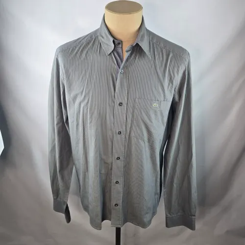Camisa lacoste masculina G verde e roxa listrada 