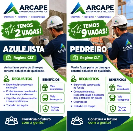11 Vagas na construção civil - Pedreiro e azulejista