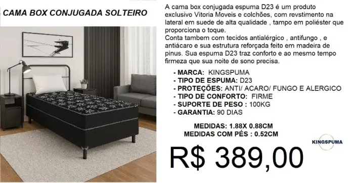 Box com colchão conjugado solteiro - Entrega GRATIS