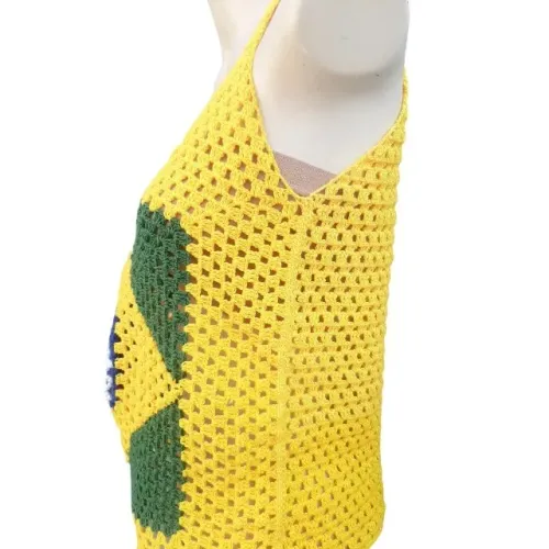 Blusa de Crochê Brasil Feminina | Look Copa , Pronta Entrega