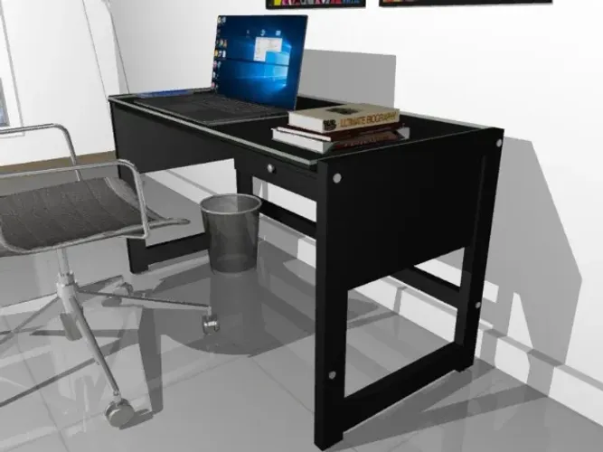 Mesa de Escritório Delluxe. Em Madeira Maciça  e Vidro. L105CM X P50cm x A74CM. 1Gaveta.