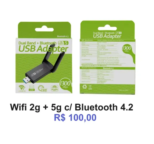 Adaptador de Rede wifi pc/notebook usb 2g 5g c/ Bluetooth (leia anúncio e foto p/ valores)