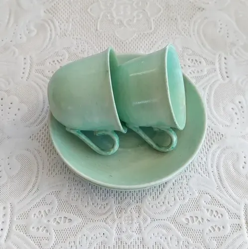 Par De Xícaras De Café Porcelana Alemã Bohemia - Déc. 30 - Verde
