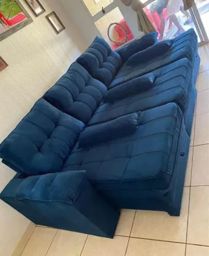 Sofá retrátil reciclável azul novo q pronta entrega