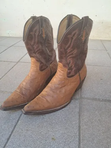 Bota texana Western Boot VIMAR ~ Couro Avestruz Original Conhaque + Saca Botas