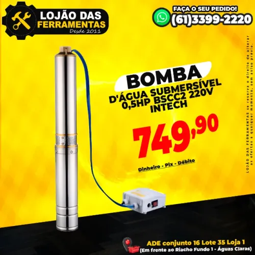 Bomba D'água Submersível 0,5Hp Bscc2 220v Intech