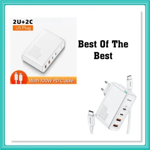 Carregador Baseus 100w Gan2 Pro Portátil 4 Em 1 - Branco