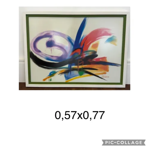Quadro abstrato colorido com moldura e acrílico