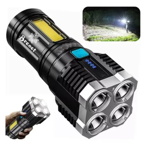 Lanterna 4 Núcleos Tática Recarregável Usb Potente Brcost Led Carro pesca luminária