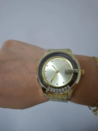 Relógio Lince Feminino Dourado com Cristais - Elegância - LINDO<br>