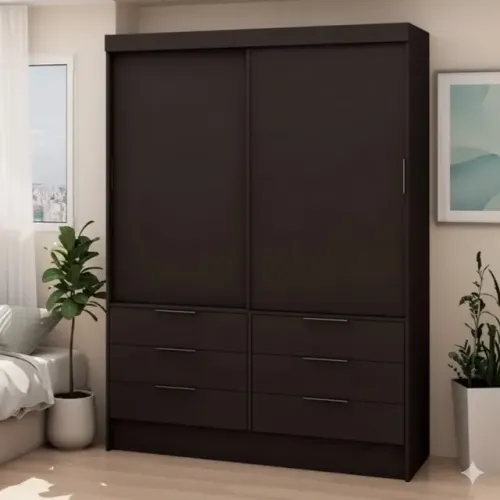 Guarda roupa solteiro Genialflex com porta de correr na cor preta