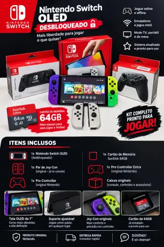 Nintendo Switch OLED Desbloqueado + Kit Completo