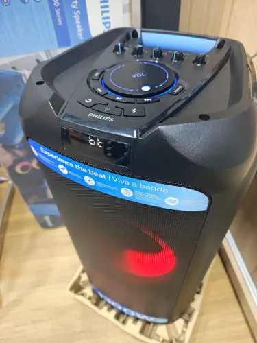 Caixa de SOM Potente 1.300W Philips Bluetooth LED Karaokê MIC/ TF/ USB/ Rádio FMGuitarra