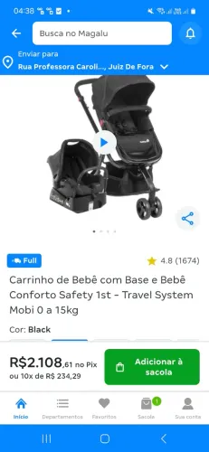 Carrinho Completo Travel System Mobi Safety 1st (Usado). Acompanha bebê conforto com base