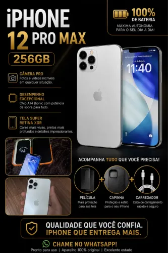 iPhone 12 Pro Max 256GB - Bateria 100% (Impecável)
